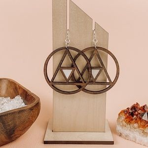 Geo Triangle Mother of Pearl Wood Hoop Earrings